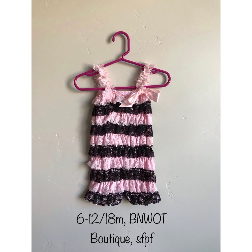 Baby Girl Black and Pink Lace Romper - Picture 1 of 1